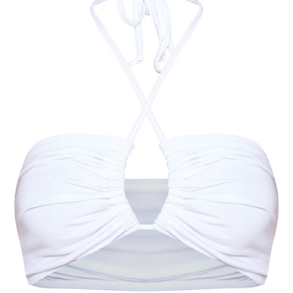 NWT Pretty Little Things Size 4 White Tie Halterneck Crop Top - Picture 2 of 9